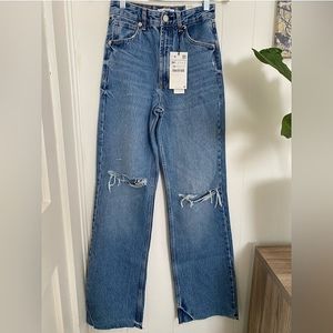 NWT Zara High Waisted Denim Wide Leg Jeans Size 2